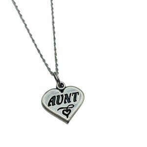 Sterling Silver 925 Aunt Heart Pendant Necklace Signed SJC Gift Family